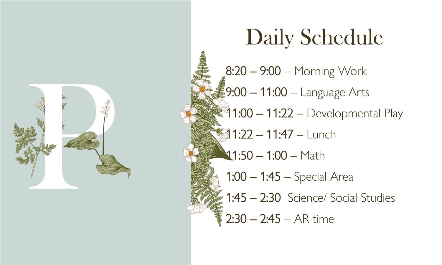 Mrs. Podgainii's Daily Schedule